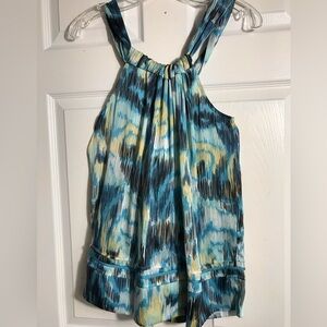 BCBG Blue & Yellow Abstract Halter Top S